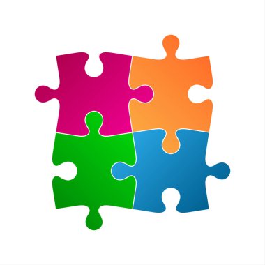 Dört renkli puzzle parçaları, soyut sembolü