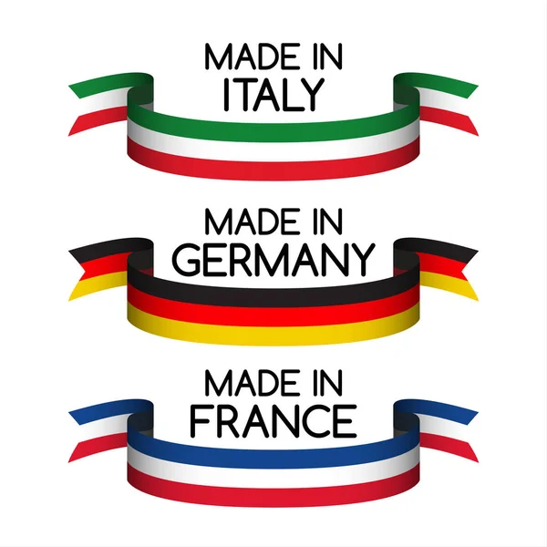 Fitas fabricadas na Alemanha, fabricadas na França e fabricadas na Itália —  Vetores de Stock