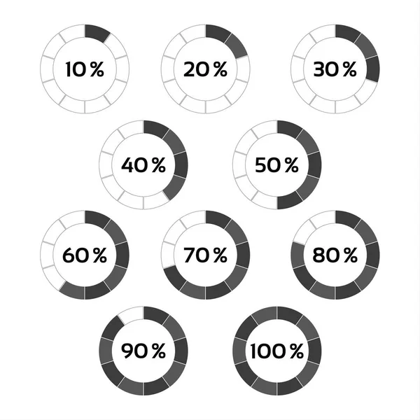 Vector circle diagram, ten steps percentage indicators — Stock Vector