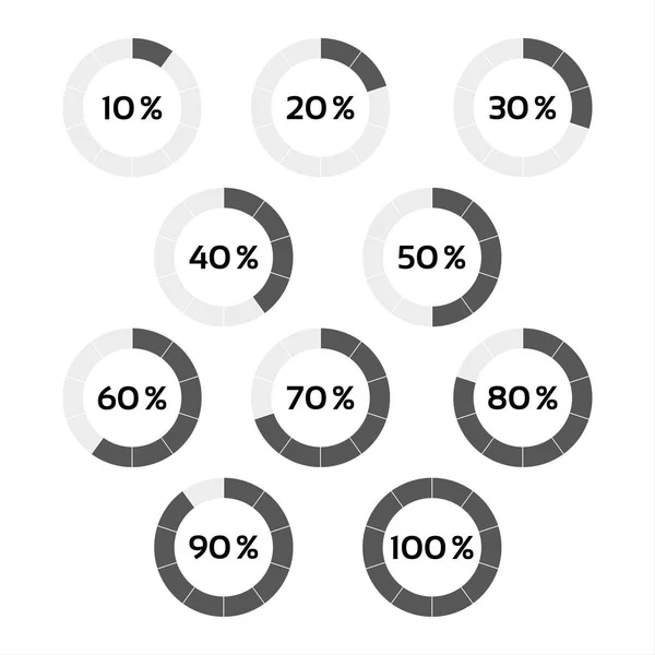 Diagramma del cerchio vettoriale, dieci passi indicatori percentuali — Vettoriale Stock