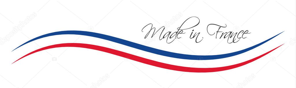 Made in France symbol, colored ribbon with the French tricolor