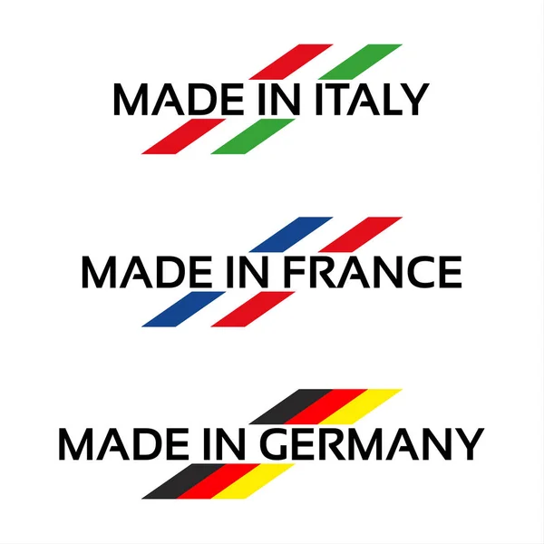 Vektor-Set-Logos made in italien, made in Frankreich und Deutschland — Stockvektor