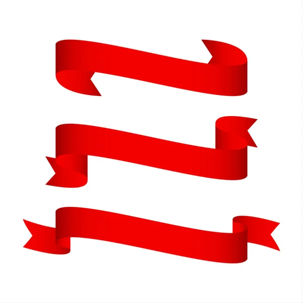 Conjunto de cintas rojas brillantes aisladas sobre fondo blanco — Vector de stock