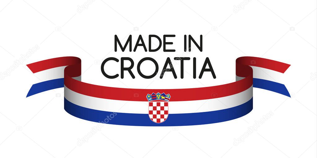 Colored ribbon with the Croatian tricolor, Made in Croatia symbol, Croatian flag isolated on white background, vector illustration