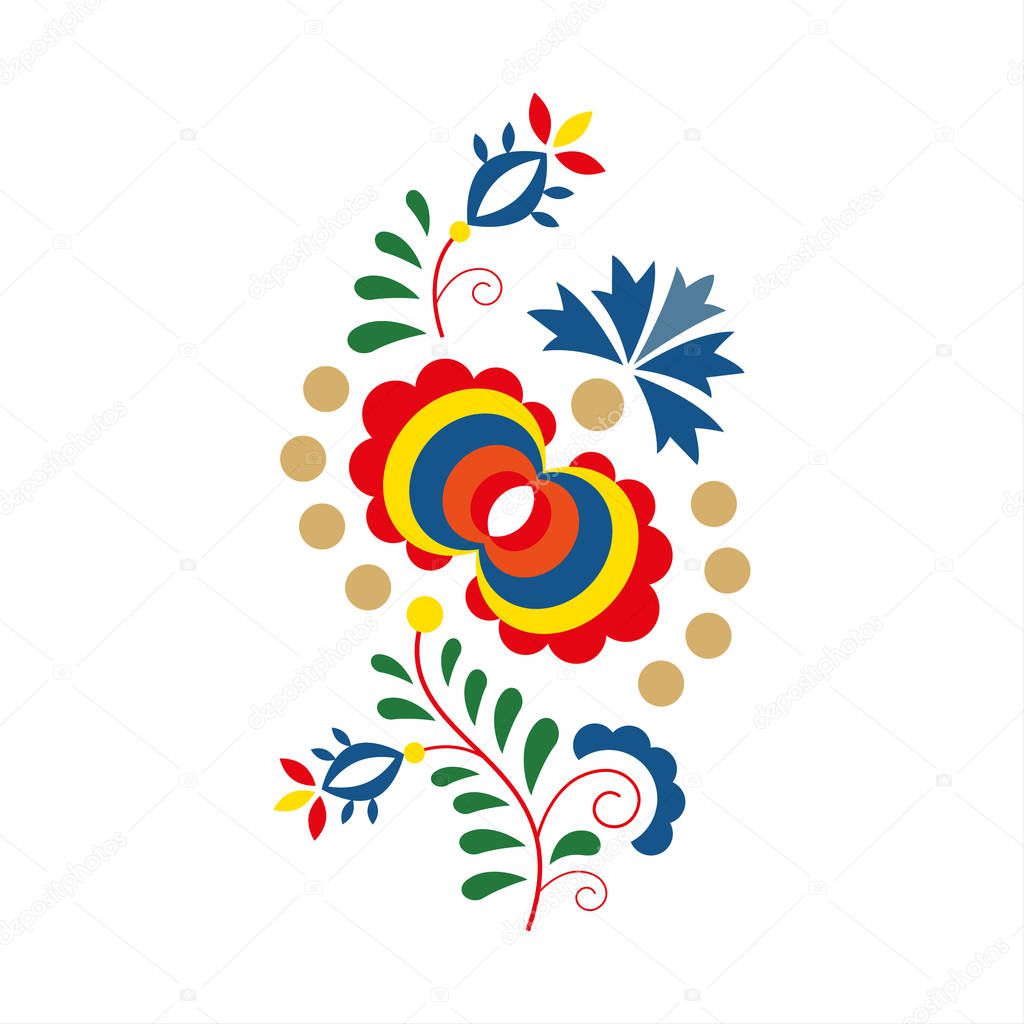 Traditional folk ornament and pattern, floral embroidery symbol 