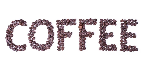 Coffee inscription composed of roasted coffee beans — Stock Photo, Image