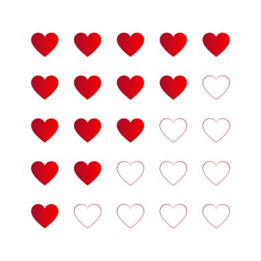 Rating with red hearts, vector icon for your infographic isolated on white background clipart