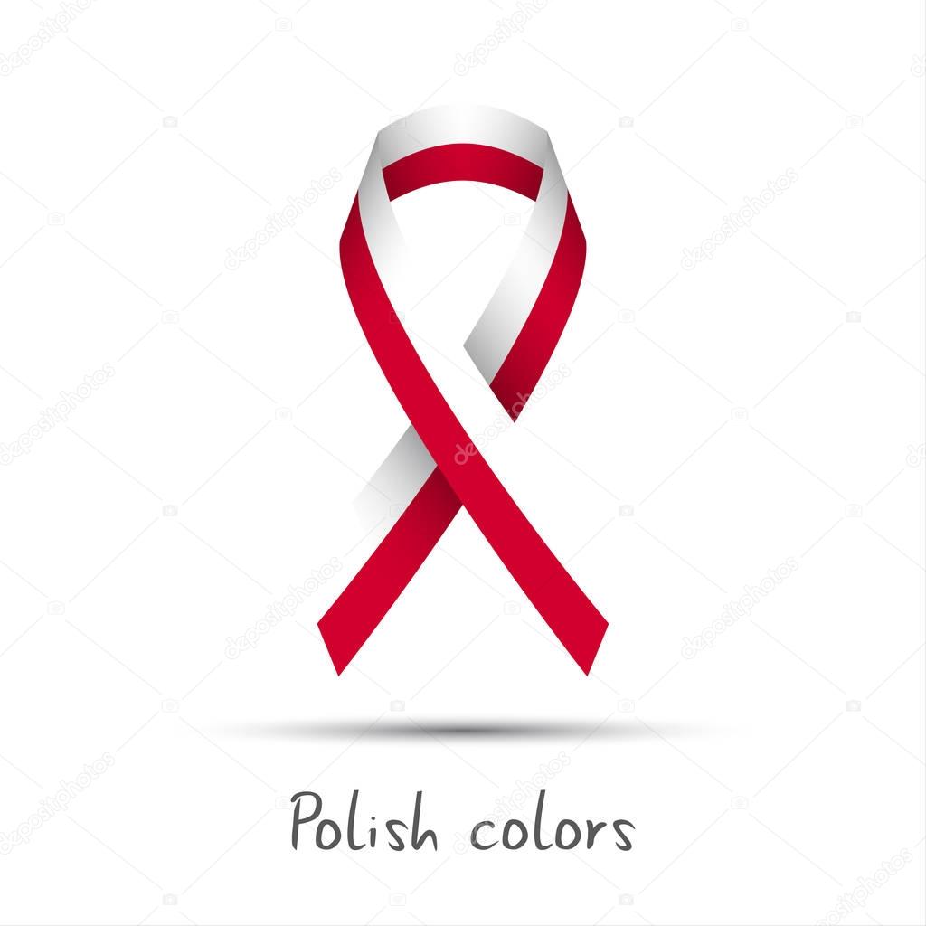 Modern colored vector ribbon with the Polish colors isolated on white background, abstract Polish flag, Made in Poland logo