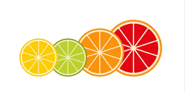 Sammlung von Zitrusscheiben, Grapefruit, Limette, Zitrone und Orange, Fruchtsymbol-Set, Vektorillustration — Stockvektor