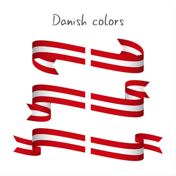 Set van drie moderne gekleurde vector lint met de Deense kleuren — Stockvector
