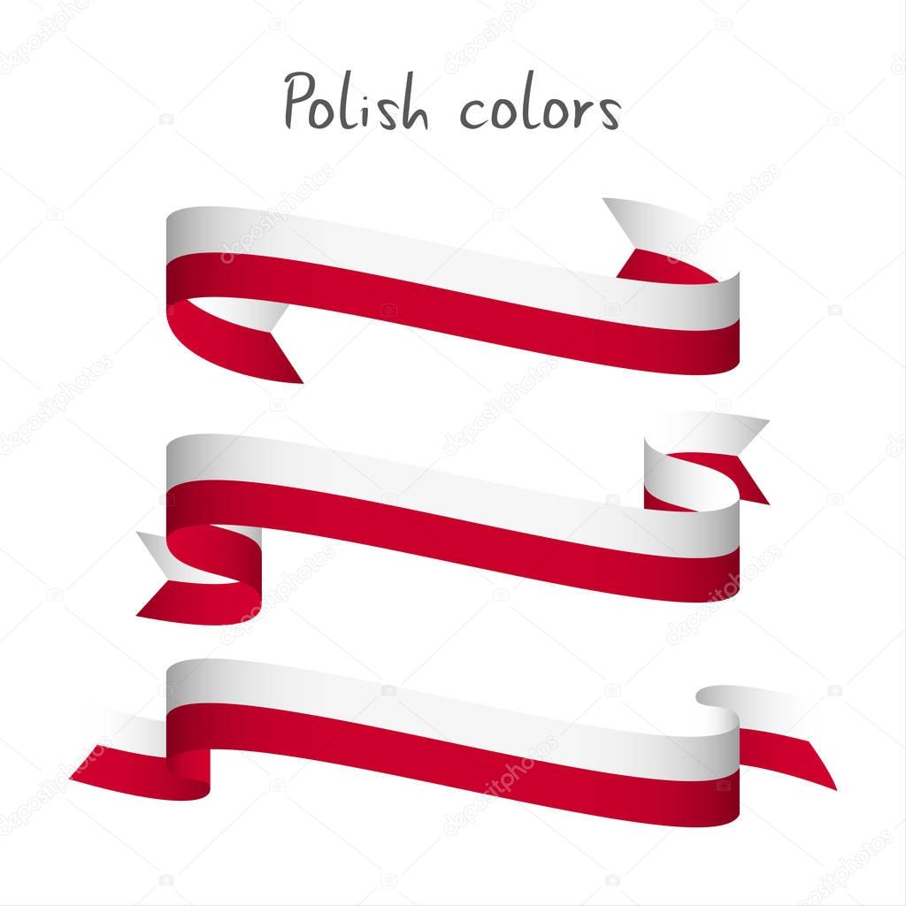Set of three modern colored vector ribbon with the Polish colors