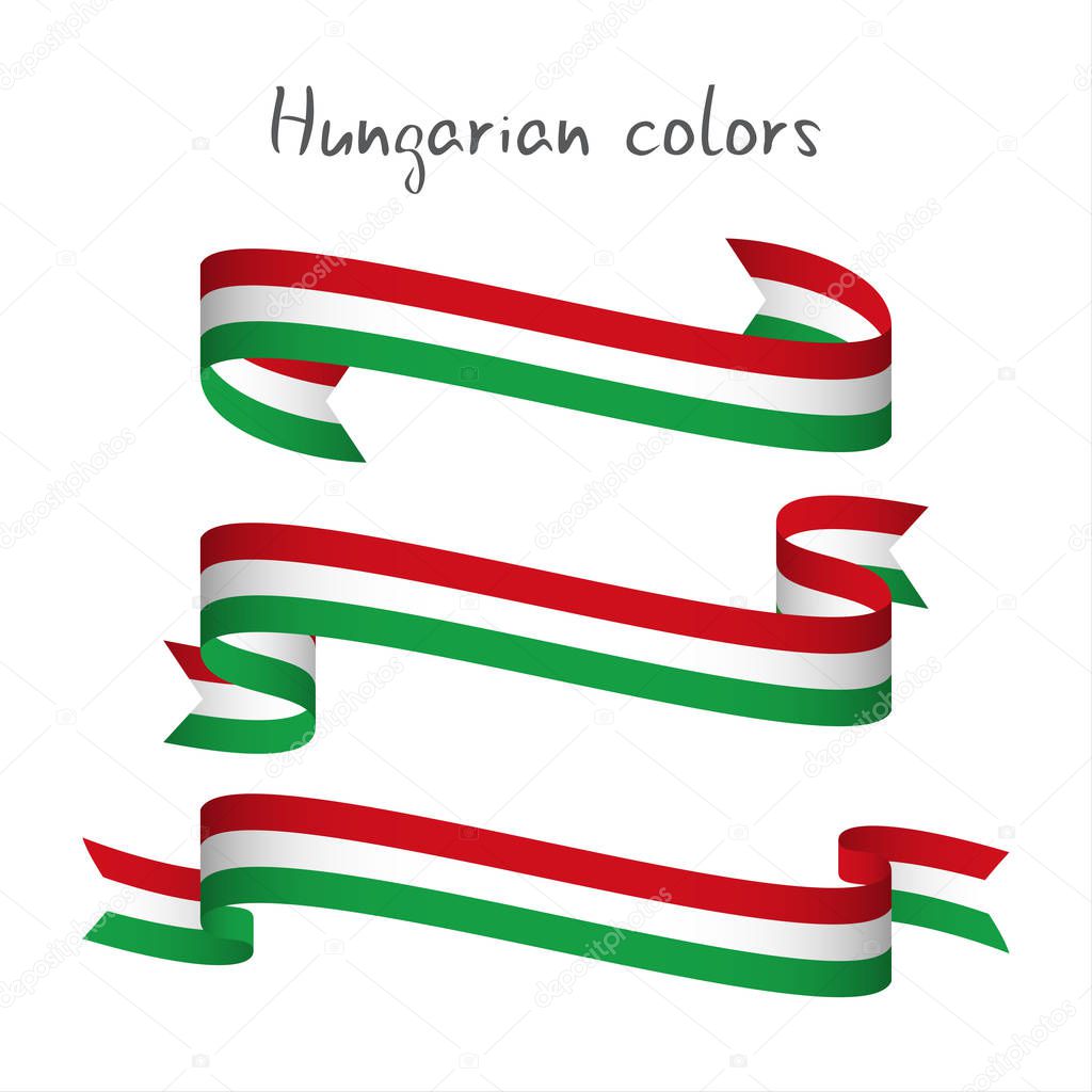 Set of three modern colored vector ribbon with the Hungarian tricolor