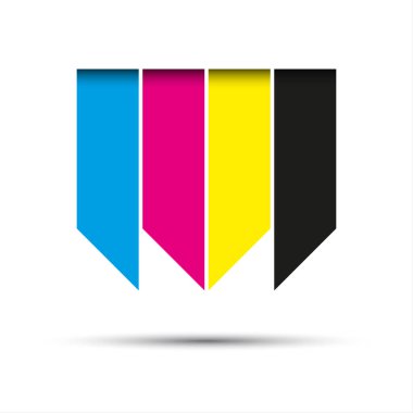 Cmyk renk kurdele beyaz arka plan üzerinde izole gölgeler asılı vektör