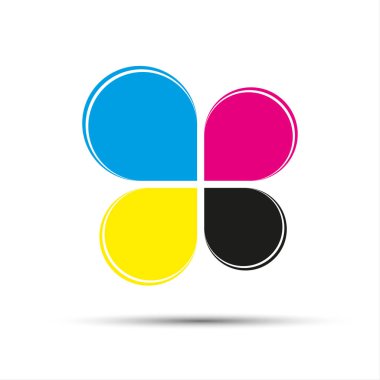 Cmyk renk beyaz bir arka plan üzerinde izole bir yonca yaprağı şeklinde soyut vektör renkli logo