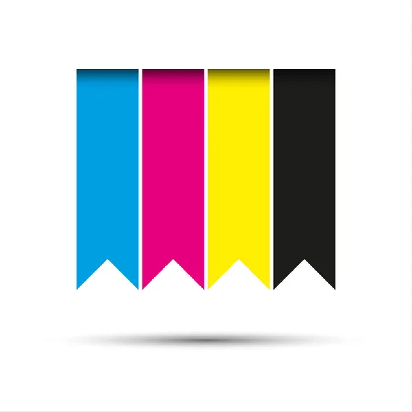 Vektor hängende Bänder in cmyk Farben mit Schatten isoliert auf weißem Hintergrund — Stockvektor