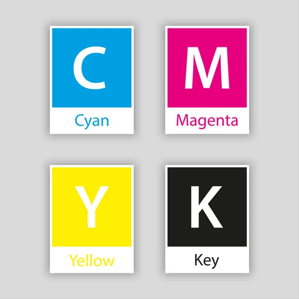 Separater Swatch in Cmyk-Farbe mit Farbname isoliert auf weißem Hintergrund — Stockvektor