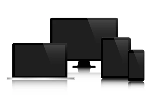 Set di moderni dispositivi tecnologici digitali con schermo nero — Vettoriale Stock