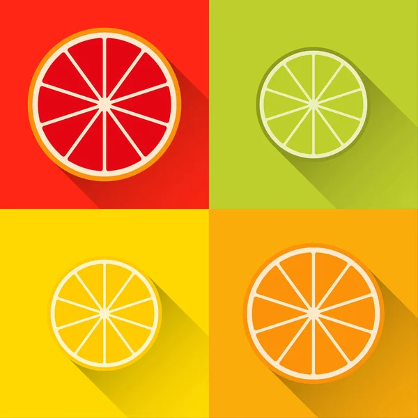 Sammlung von Zitrusscheiben Symbole Grapefruit, Limette, Zitrone und Orange, Obst-Symbol-Set, Vektorillustration — Stockvektor