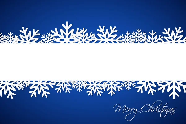 Weiße Weihnachtsschneeflocke auf blauem Hintergrund mit Platz für Ihre Wünsche — Stockvektor