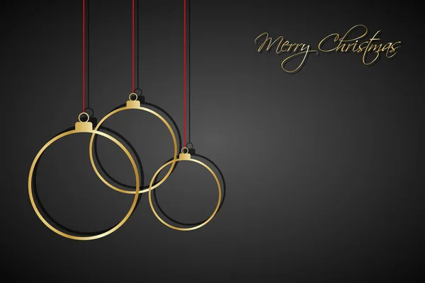 Τρεις χρυσές Χριστουγεννιάτικες μπάλες με κόκκινο χορδές σε μαύρο φόντο — Διανυσματικό Αρχείο
