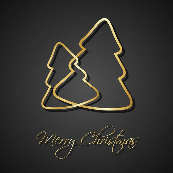 Dos árboles de navidad dorados sobre fondo negro, tarjeta de felicitación navideña — Archivo Imágenes Vectoriales