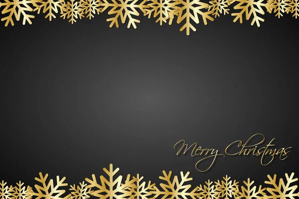Navidad fondo negro forrado copos de nieve dorados, tarjeta de vacaciones simple — Archivo Imágenes Vectoriales