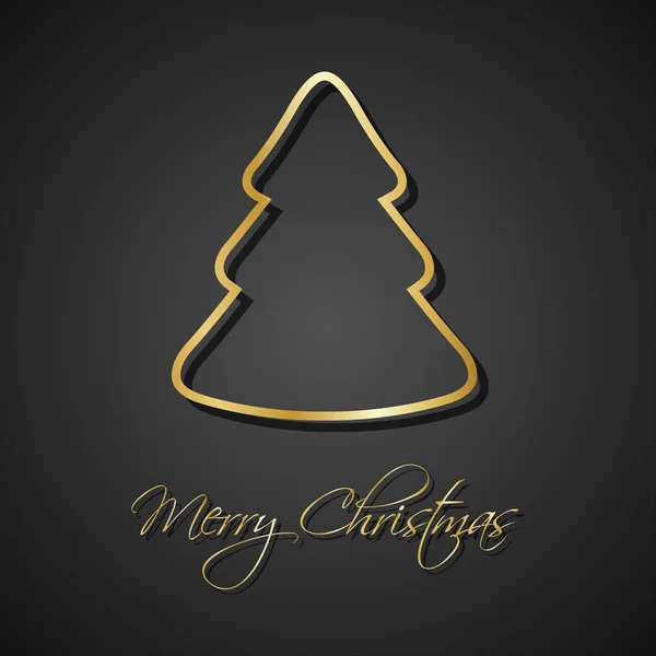 Árboles de Navidad dorados modernos sobre fondo negro, tarjeta de felicitación navideña con alegre signo de Navidad — Archivo Imágenes Vectoriales