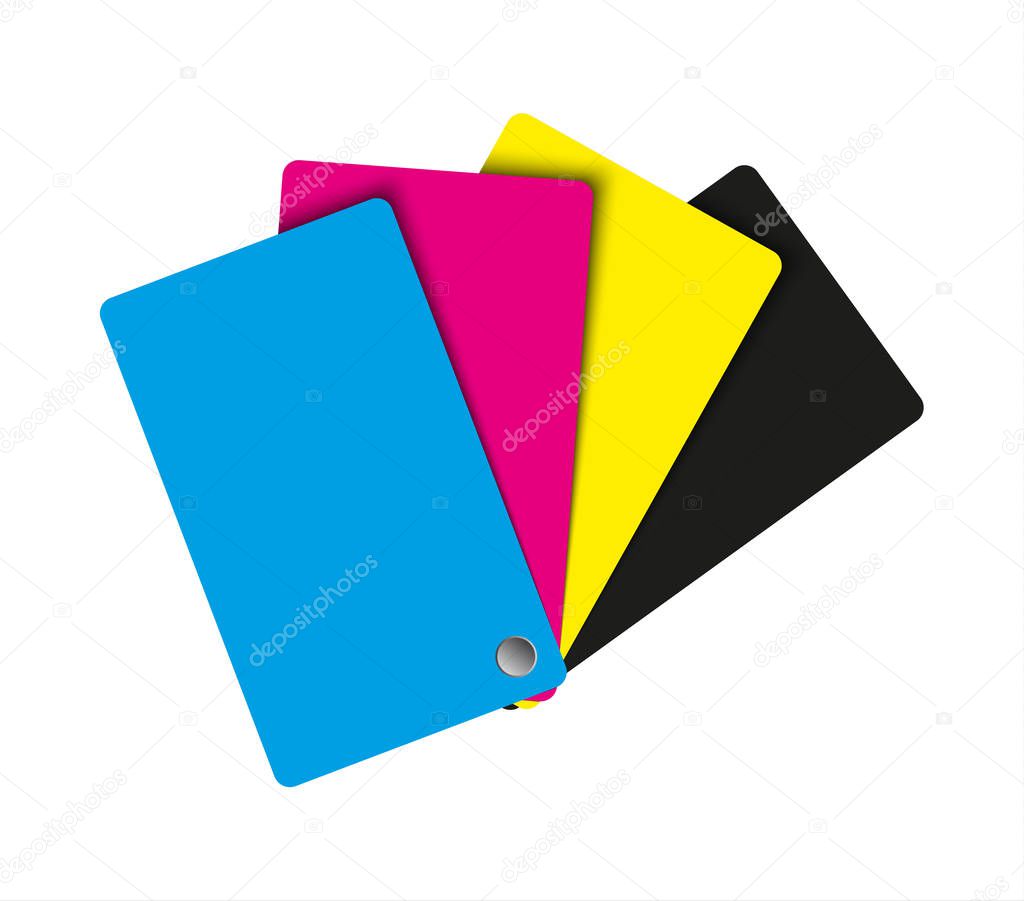 Cmyk palette, abstract sheets of paper in cmyk colors, vector illustration