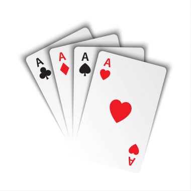 Set of aces, ace of spades, herts, clubs and diamonds, poker cards isolated on white background, vector playing cards clipart