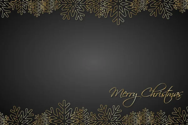 Fondo negro de Navidad forrado de copos de nieve dorados, tarjeta de vacaciones simple, Feliz Navidad — Archivo Imágenes Vectoriales