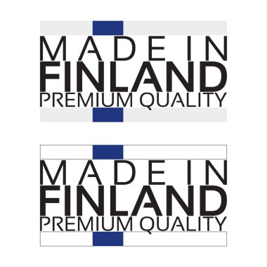 Finlandiya simgesi, Fin renkleri ile sigorta primi kalite etiket vektör illüstrasyon izole beyaz zemin üzerine yapılan