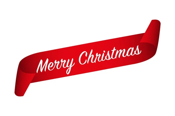 Κορδέλα κόκκινη τσαλακωμένο χαρτί και καλά Χριστούγεννα επιγραφή απομονωθεί σε λευκό φόντο, εικονογράφηση διάνυσμα banner Ενοικιαζόμενα — Διανυσματικό Αρχείο