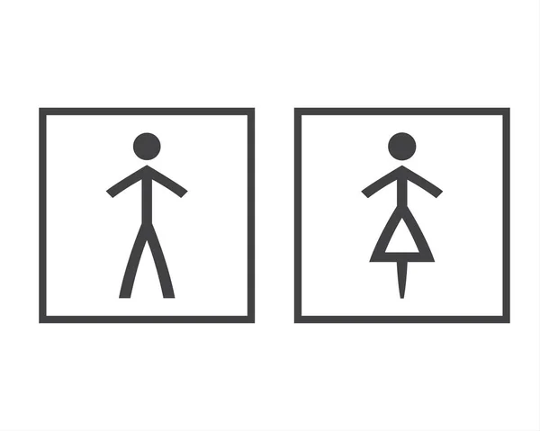 Símbolos grises simples del wc en cuadrados, ilustración del baño del vector, iconos del hombre y de la mujer aislados sobre un fondo blanco — Vector de stock