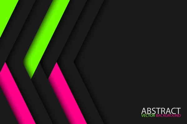 Moderner dunkler abstrakter Hintergrund mit rosa und grünen Streifen, Materialdesign, schwarzer Vektorhintergrund — Stockvektor