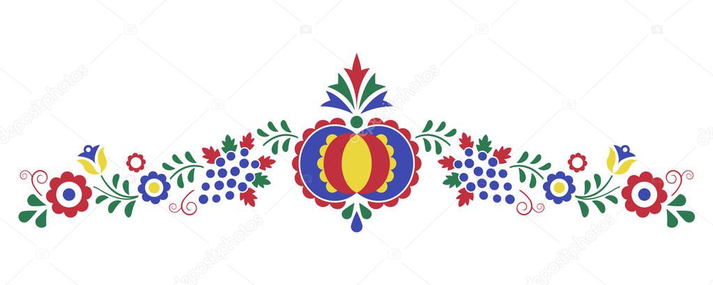 Traditional folk ornament, the Moravian ornament from region Slovacko, floral embroidery symbol isolated on white background, vector illustration