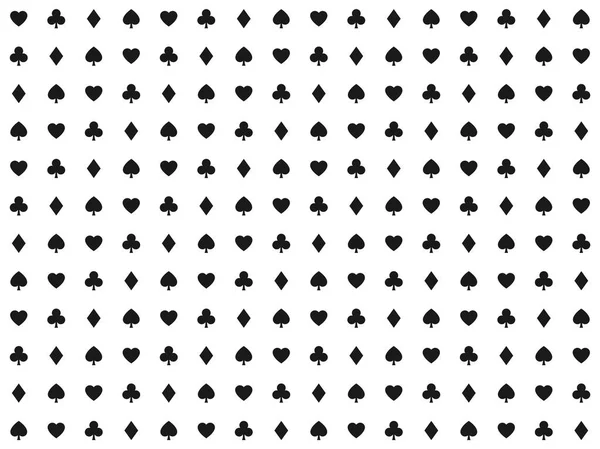 Vektor schwarze Spielkartenzeichen nahtloses Muster, Casino-Hintergrund, Herzen, Kreuz, Karo und Pik, Vektorsymbole und -symbole — Stockvektor