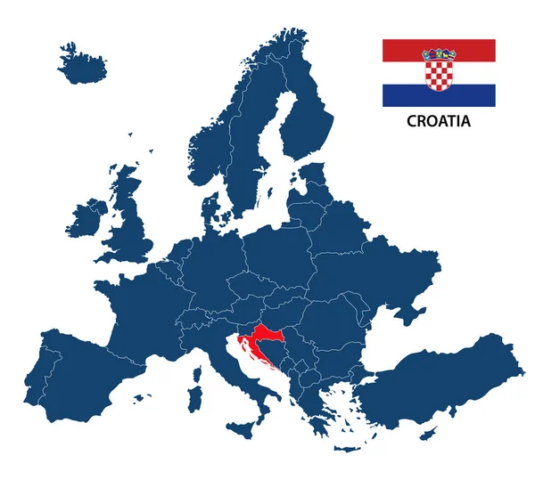 Vektorové ilustrace, mapy Evropy s zvýrazněné Chorvatsko a chorvatská vlajka izolovaných na bílém pozadí — Stockový vektor
