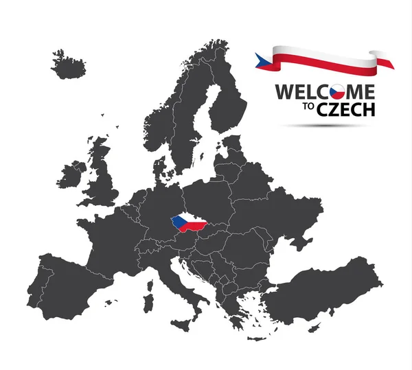 Ilustracja wektorowa mapa Europy z Państwa Republiki Czeskiej w wyglądzie flaga Czech i czeskich wstążki na białym tle na białym tle — Wektor stockowy