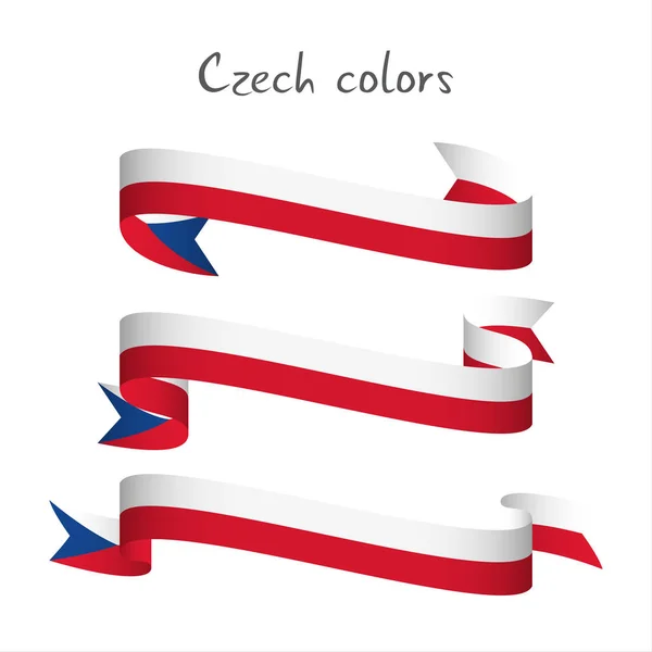 Ensemble de trois rubans vectoriels de couleur moderne avec les tricolores tchèques isolés sur fond blanc, drapeau tchèque abstrait, logo Made in Czech Republic, Tchéquie — Image vectorielle