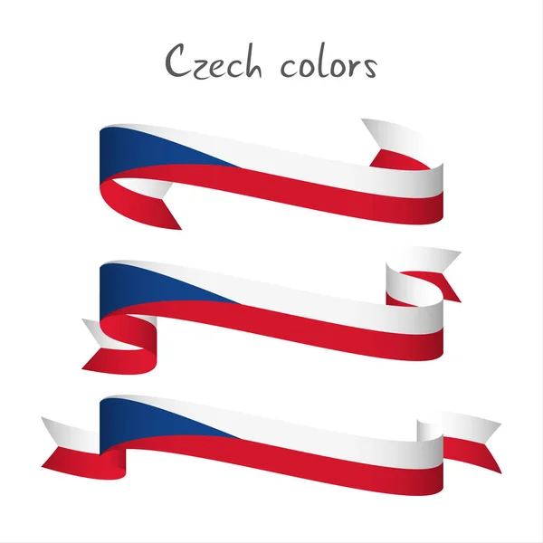 Ensemble de trois rubans vectoriels de couleur moderne avec les tricolores tchèques isolés sur fond blanc, drapeau tchèque abstrait, logo Made in Czech Republic, Tchéquie — Image vectorielle