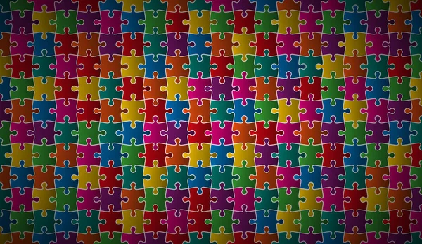 Latar belakang teka-teki abstrak dengan potongan puzzle berwarna-warni, ilustrasi vektor - Stok Vektor