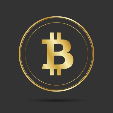 İzole gri arka plan, altın bitcoin sembolü, kripto para birimi para, vektör çizim basit bitcoin simgesi