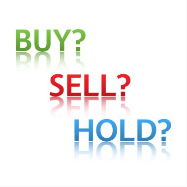 Borsa seçenekleri, üç iş değişik, alın, satın, tutun, beyaz arka plan üzerinde izole satış ticaret simgeler