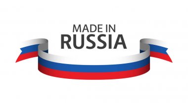 Made in Russia, colored ribbon with Russian tricolor isolated on white background clipart