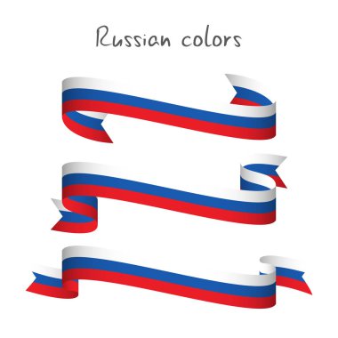 Set of three modern colored vector ribbon with the Russian tricolor isolated on white background, abstract Russian flag, Made in Russia logo clipart