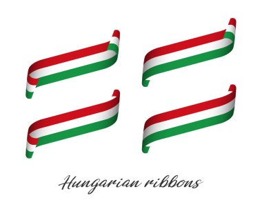 Macar üç renkli izole üzerinde beyaz arka plan ile Macaristan, Macar şeritler bayrağı dört modern renkli vektör şerit kümesi