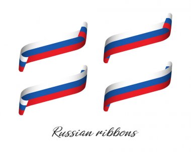 Set of four modern colored vector ribbons with Russian tricolor isolated on white background, flag of Russia, Russian ribbons clipart
