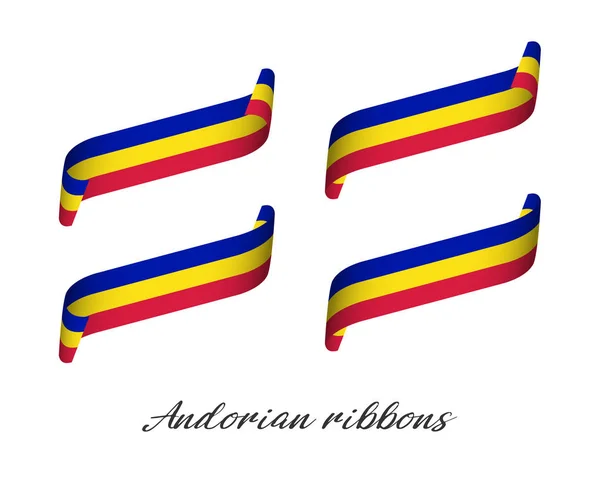 Set von vier modernen farbigen Vektorbändern mit andorianischer Trikolore isoliert auf weißem Hintergrund, Flagge von andorra, andorianische Bänder — Stockvektor