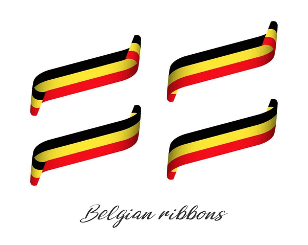 Set van vier moderne gekleurde vector linten met Belgische tricolor geïsoleerd op witte achtergrond, vlag van België, Belgische linten — Stockvector
