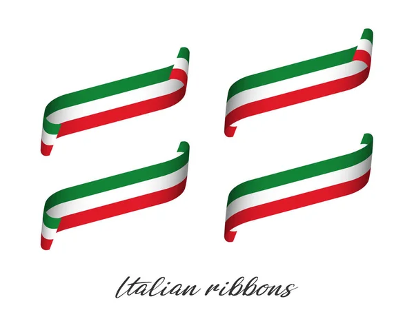 Conjunto de cuatro cintas vectoriales de color moderno con tricolor italiano aislado sobre fondo blanco, bandera de Italia, cintas italianas — Archivo Imágenes Vectoriales